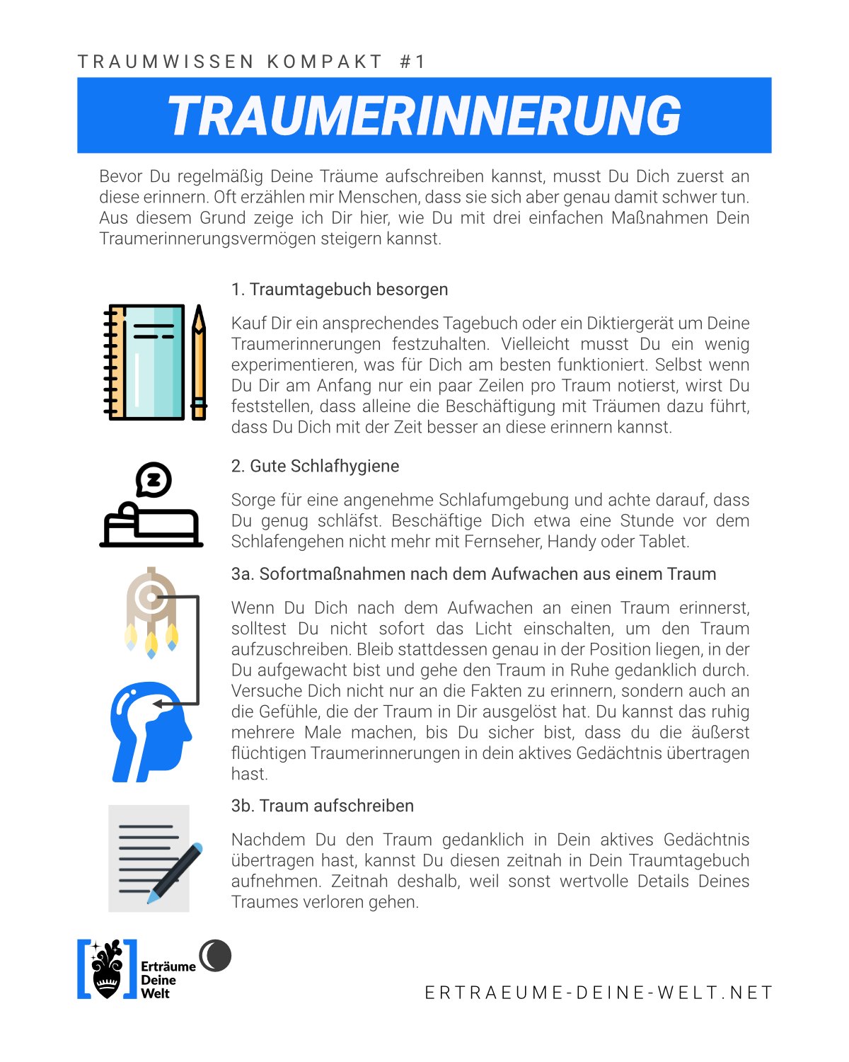 Traumwissen Kompakt #1 - Traumerinnerung © Erträume Deine Welt Traumwissen Kompakt #1 - Traumerinnerung © Erträume Deine Welt