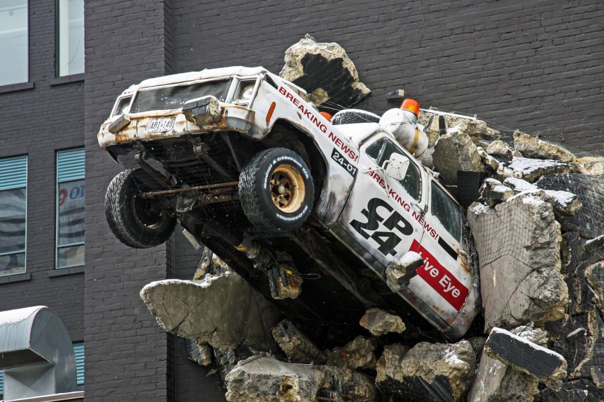 Toronto Cable News Car Crashing Through Wall by Bobcatnorth on Flickr.com [CC BY-NC-SA 2.0]
